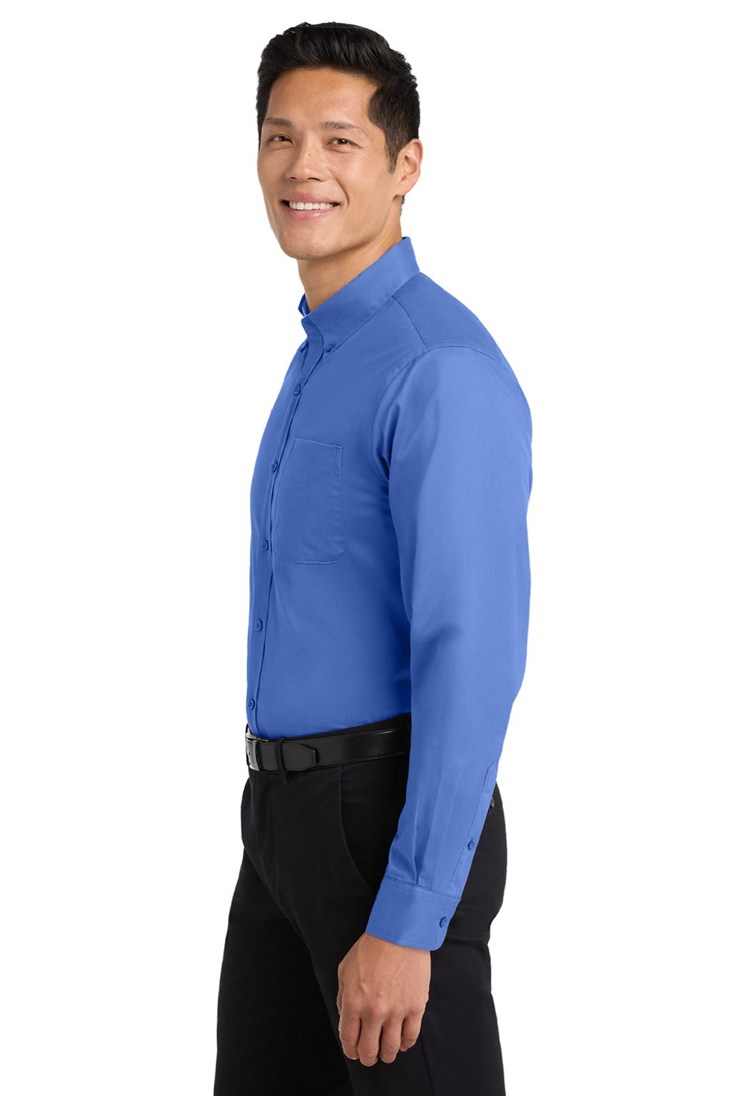 Mens Easy Care Wrinkle Resistant Long Sleeve Button Down Shirt w/ Pocket - Ultramarine Blue