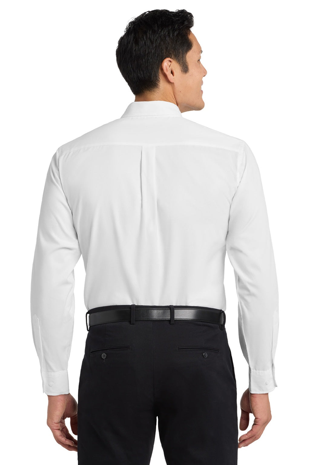 Mens Easy Care Wrinkle Resistant Long Sleeve Button Down Shirt w/ Pocket - White/Light Stone