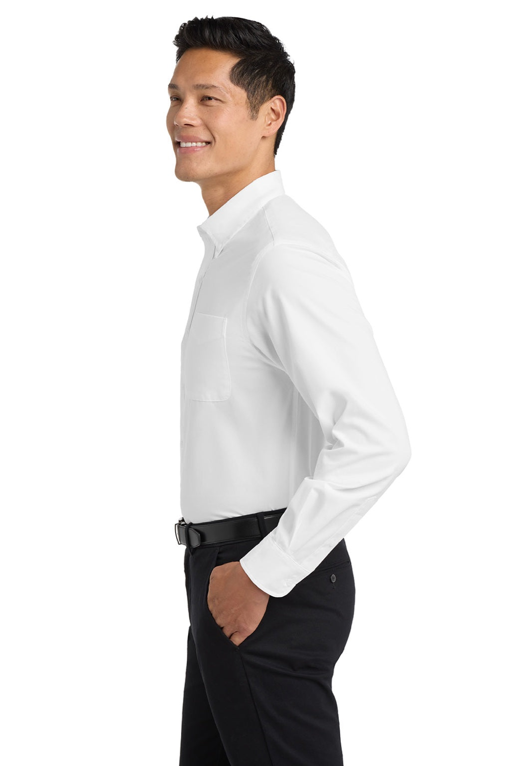 Mens Easy Care Wrinkle Resistant Long Sleeve Button Down Shirt w/ Pocket - White/Light Stone