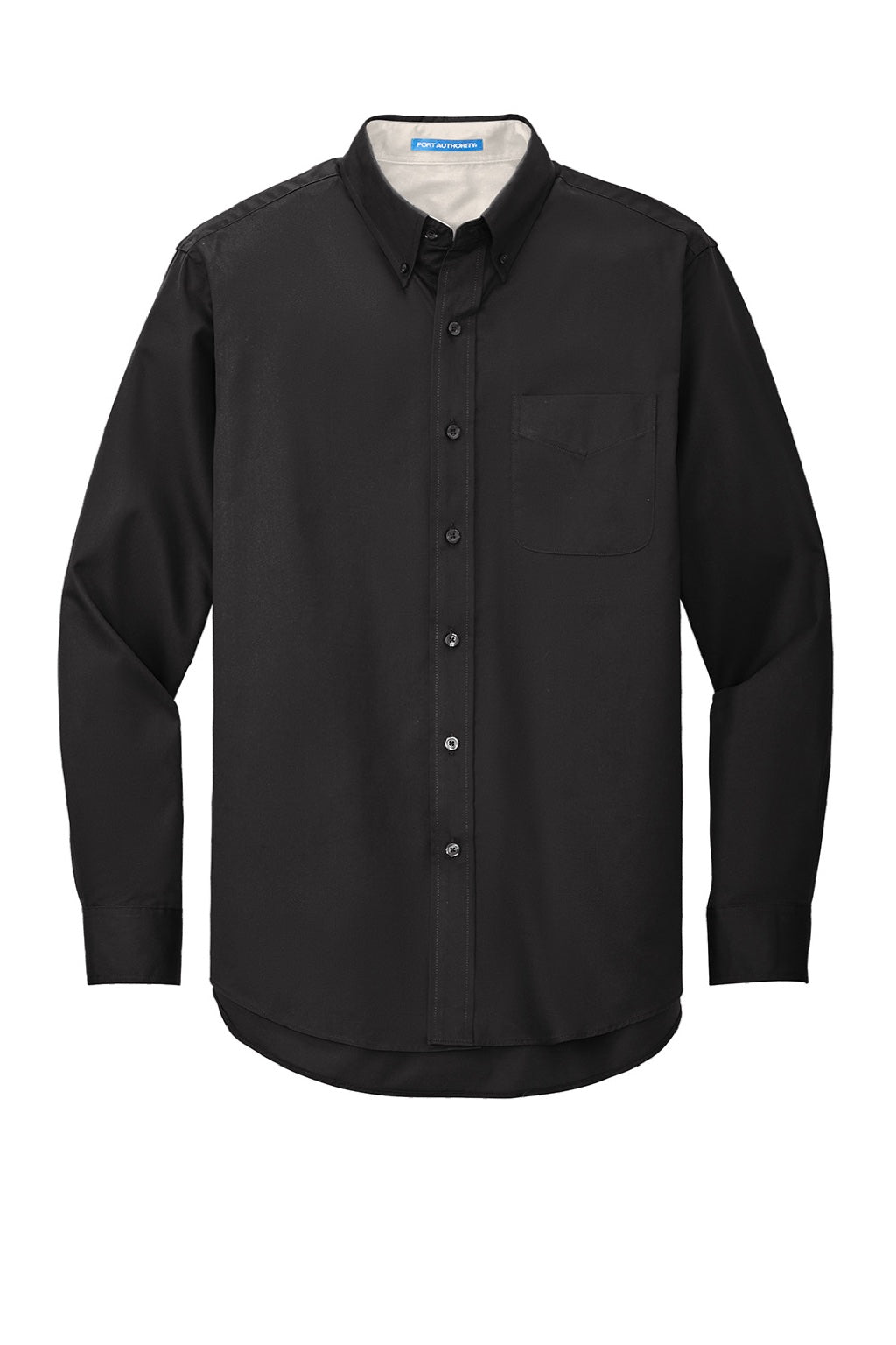 Mens Easy Care Wrinkle Resistant Long Sleeve Button Down Shirt w/ Pocket - Black/Light Stone