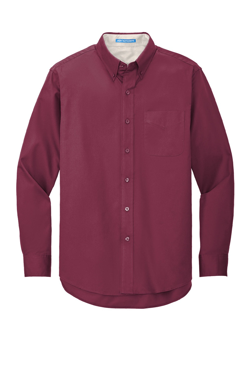 Mens Easy Care Wrinkle Resistant Long Sleeve Button Down Shirt w/ Pocket - Burgundy/Light Stone