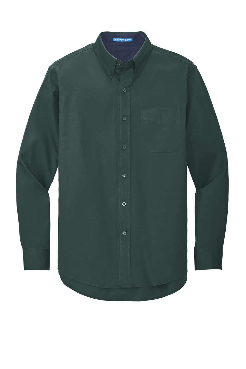 Mens Easy Care Wrinkle Resistant Long Sleeve Button Down Shirt w/ Pocket - Dark Green/Navy Blue