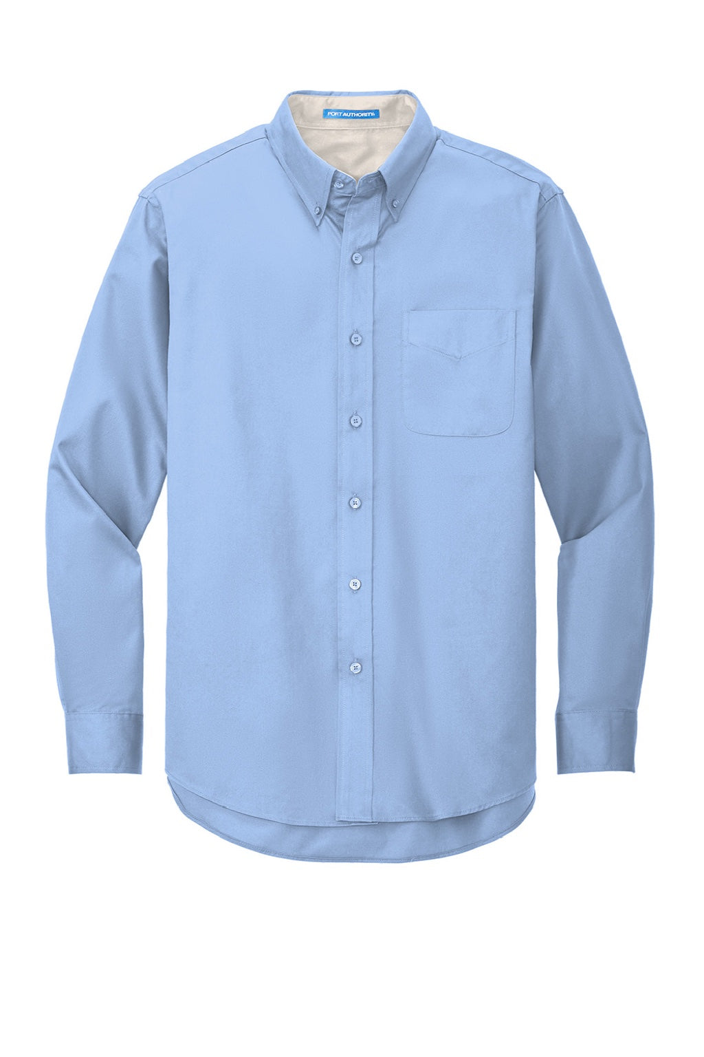 Mens Easy Care Wrinkle Resistant Long Sleeve Button Down Shirt w/ Pocket - Light Blue/Light Stone