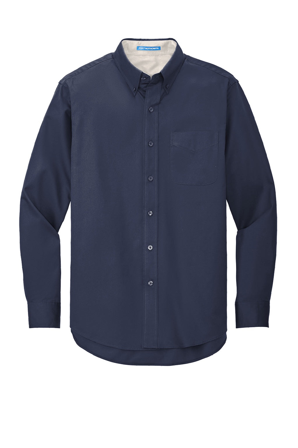 Mens Easy Care Wrinkle Resistant Long Sleeve Button Down Shirt w/ Pocket - Navy Blue/Light Stone