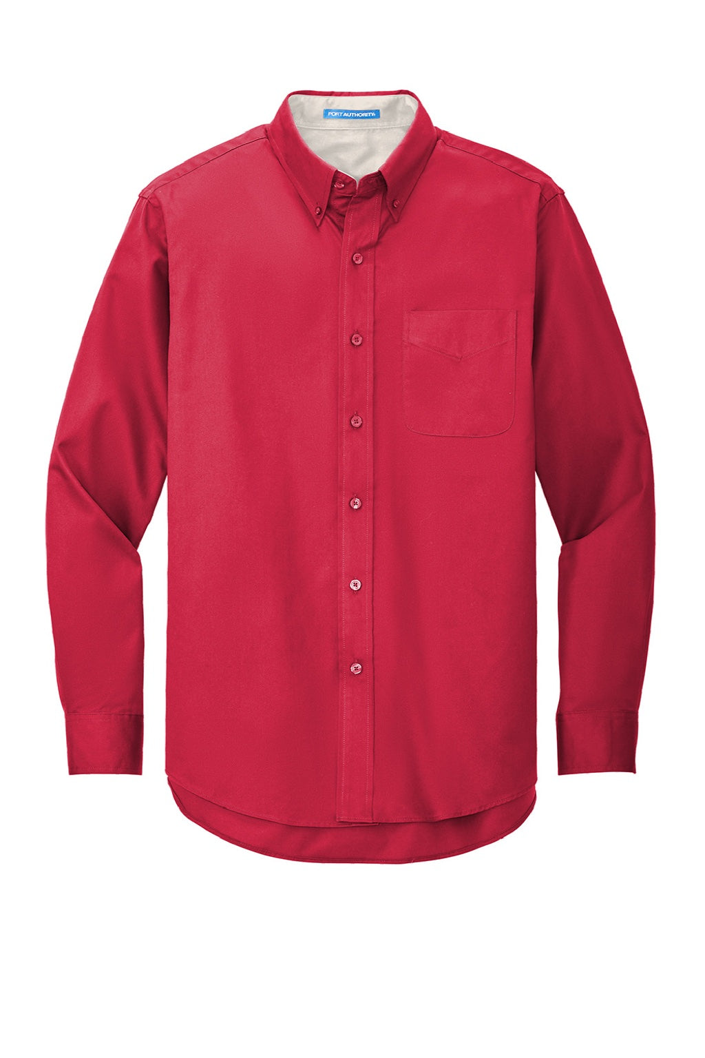 Mens Easy Care Wrinkle Resistant Long Sleeve Button Down Shirt w/ Pocket - Red/Light Stone