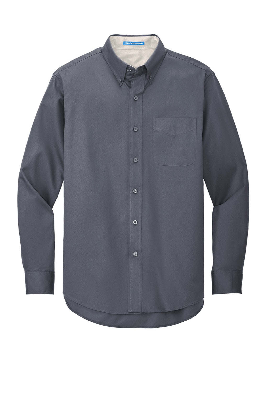 Mens Easy Care Wrinkle Resistant Long Sleeve Button Down Shirt w/ Pocket - Steel Grey/Light Stone