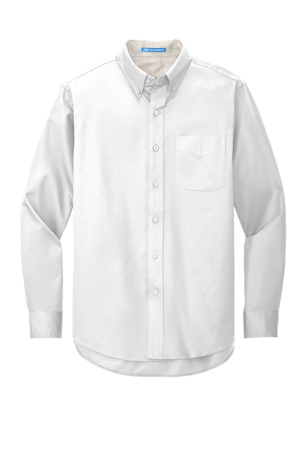 Mens Easy Care Wrinkle Resistant Long Sleeve Button Down Shirt w/ Pocket - White/Light Stone