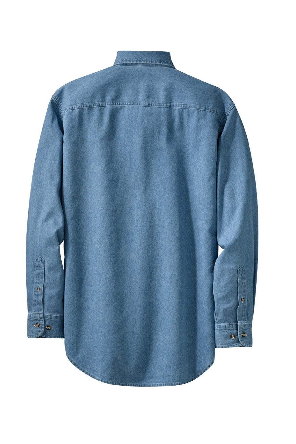 Mens Denim Long Sleeve Button Down Shirt w/ Pocket - Faded Blue