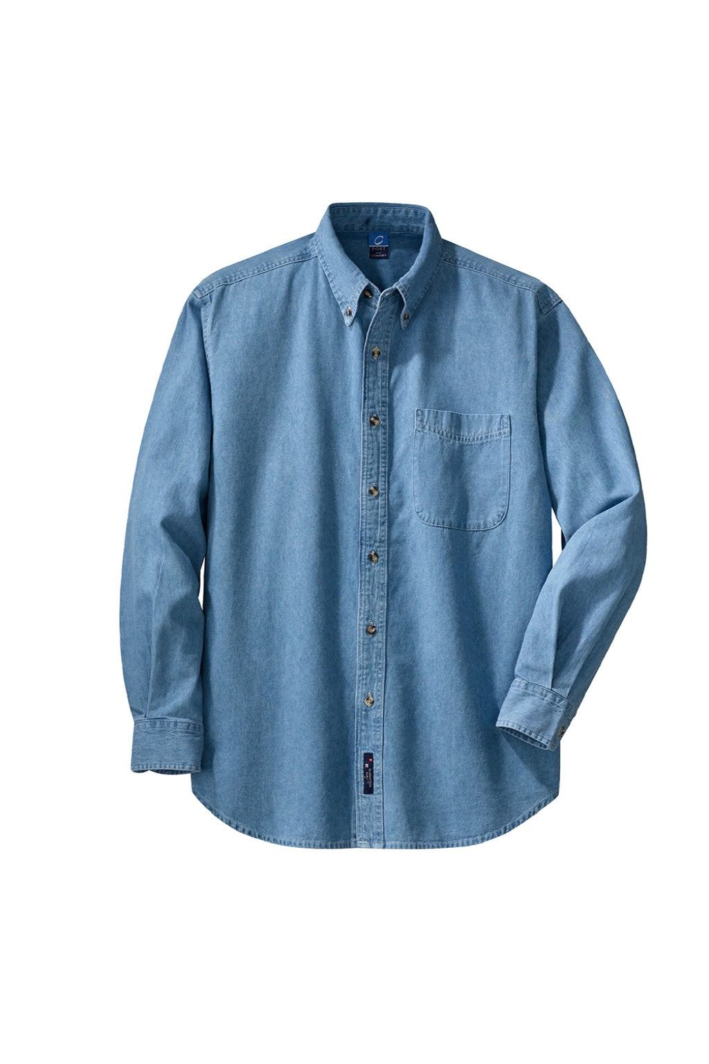 Mens Denim Long Sleeve Button Down Shirt w/ Pocket - Faded Blue