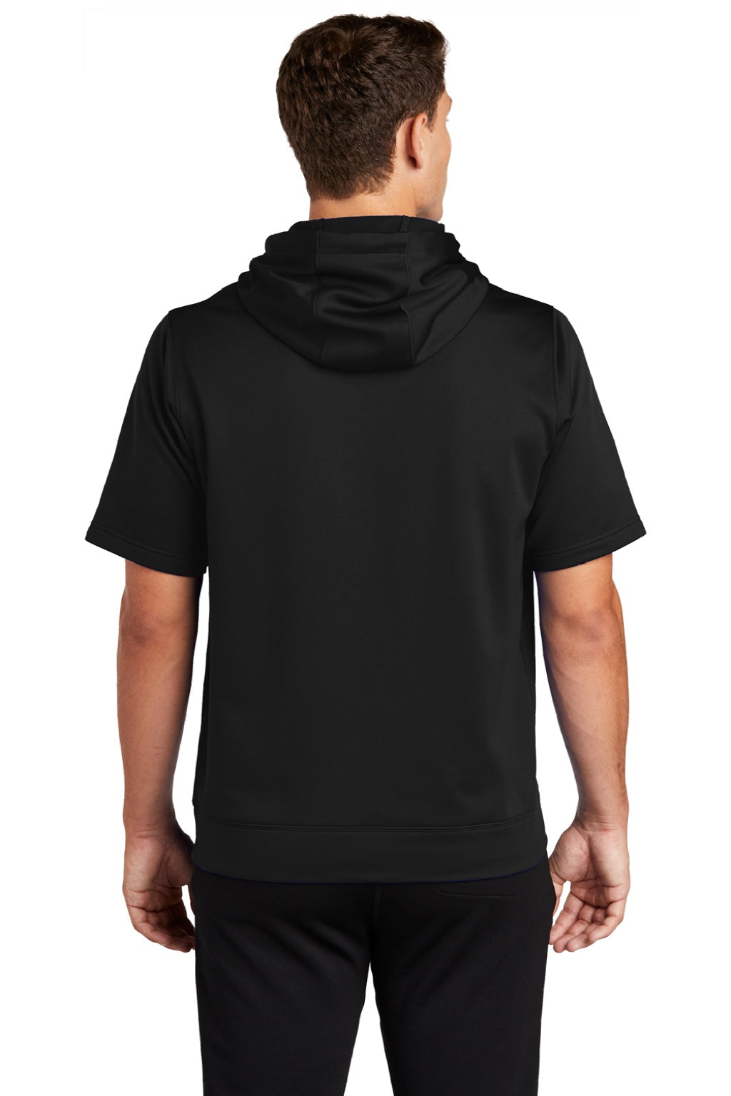 Mens Moisture Wicking Fleece Short Sleeve Hooded Sweatshirt Hoodie w/ Pouch Pocket - Black