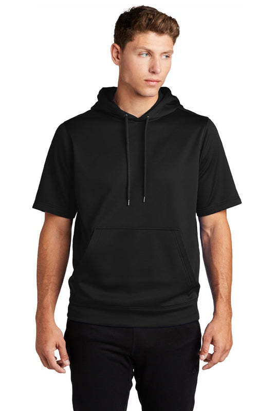 Mens Moisture Wicking Fleece Short Sleeve Hooded Sweatshirt Hoodie w/ Pouch Pocket - Black