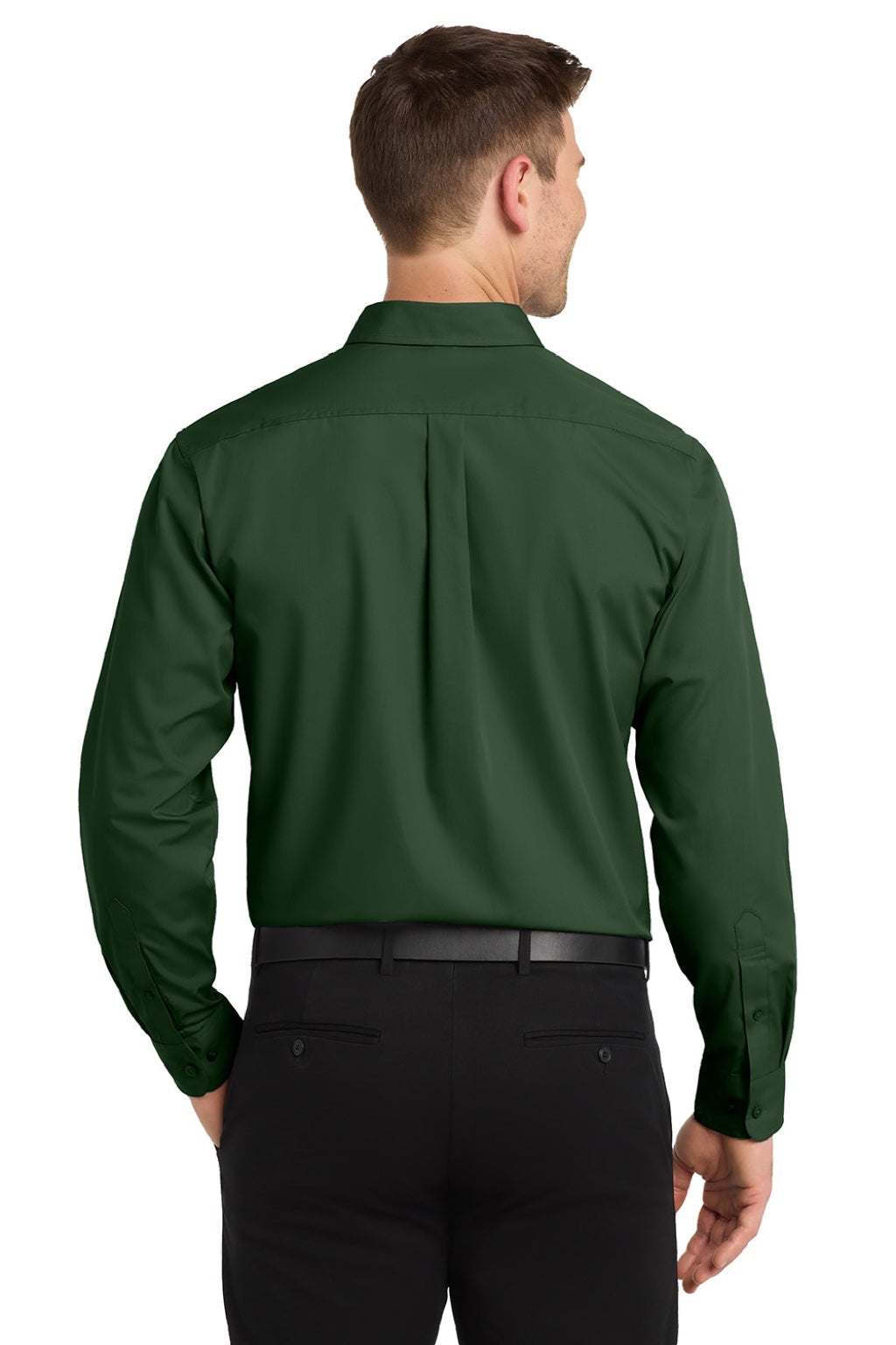 Mens Carefree Stain Resistant Long Sleeve Button Down Shirt w/ Pocket - Deep Forest Green