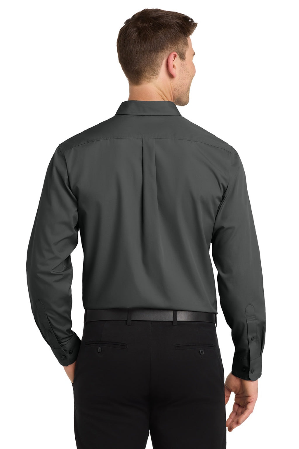 Mens Carefree Stain Resistant Long Sleeve Button Down Shirt w/ Pocket - Graphite Grey