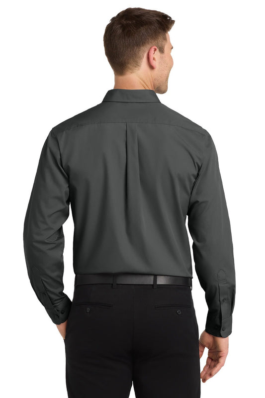 Mens Carefree Stain Resistant Long Sleeve Button Down Shirt w/ Pocket - Graphite Grey
