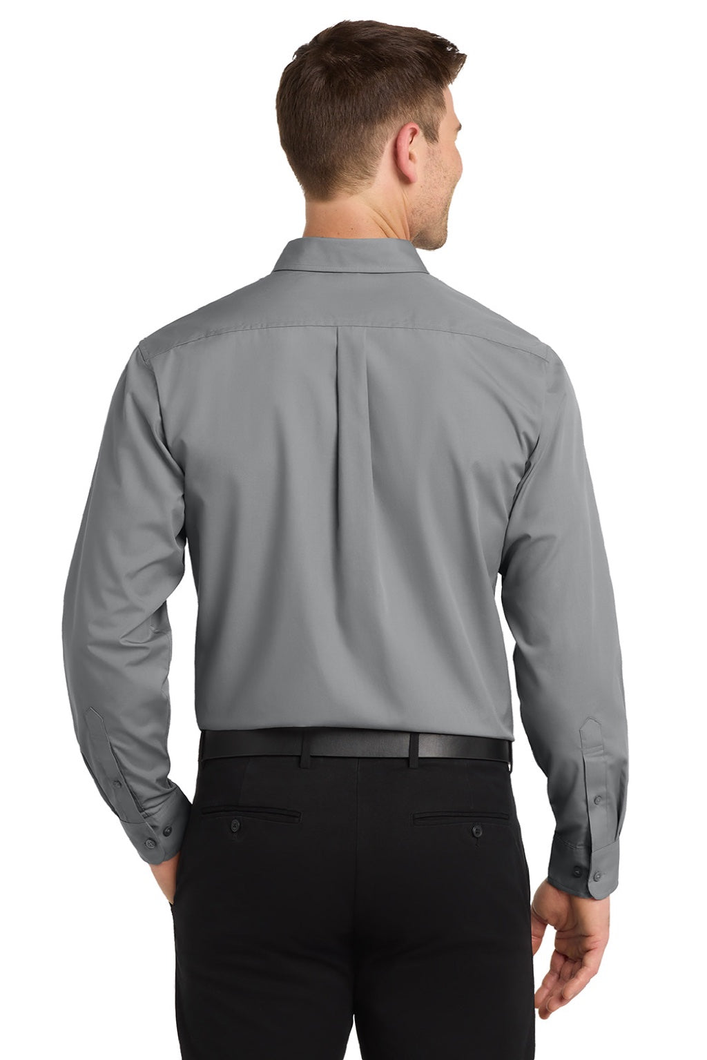 Mens Carefree Stain Resistant Long Sleeve Button Down Shirt w/ Pocket - Gusty Grey