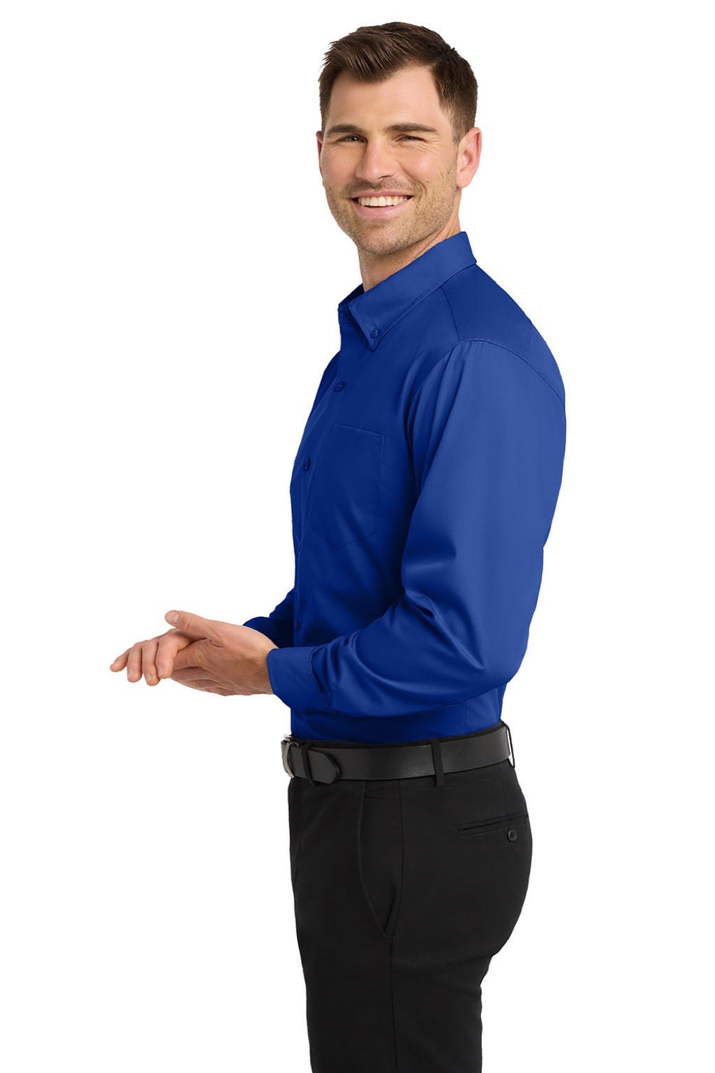 Mens Carefree Stain Resistant Long Sleeve Button Down Shirt w/ Pocket - True Royal Blue