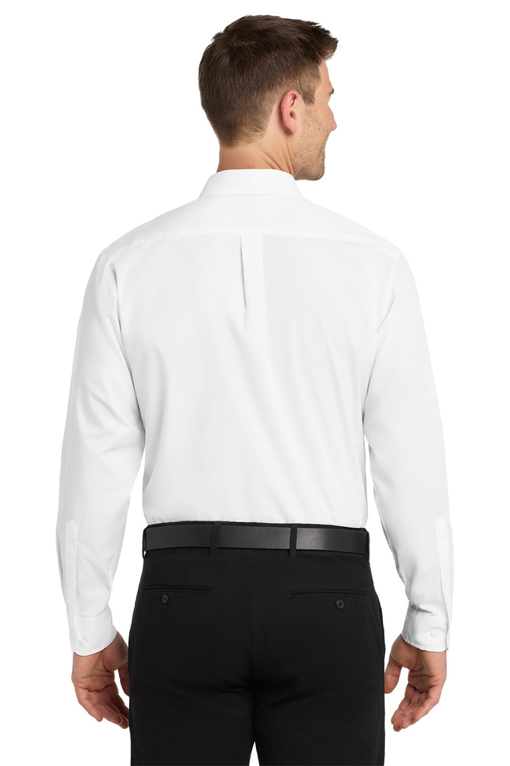 Mens Carefree Stain Resistant Long Sleeve Button Down Shirt w/ Pocket - White