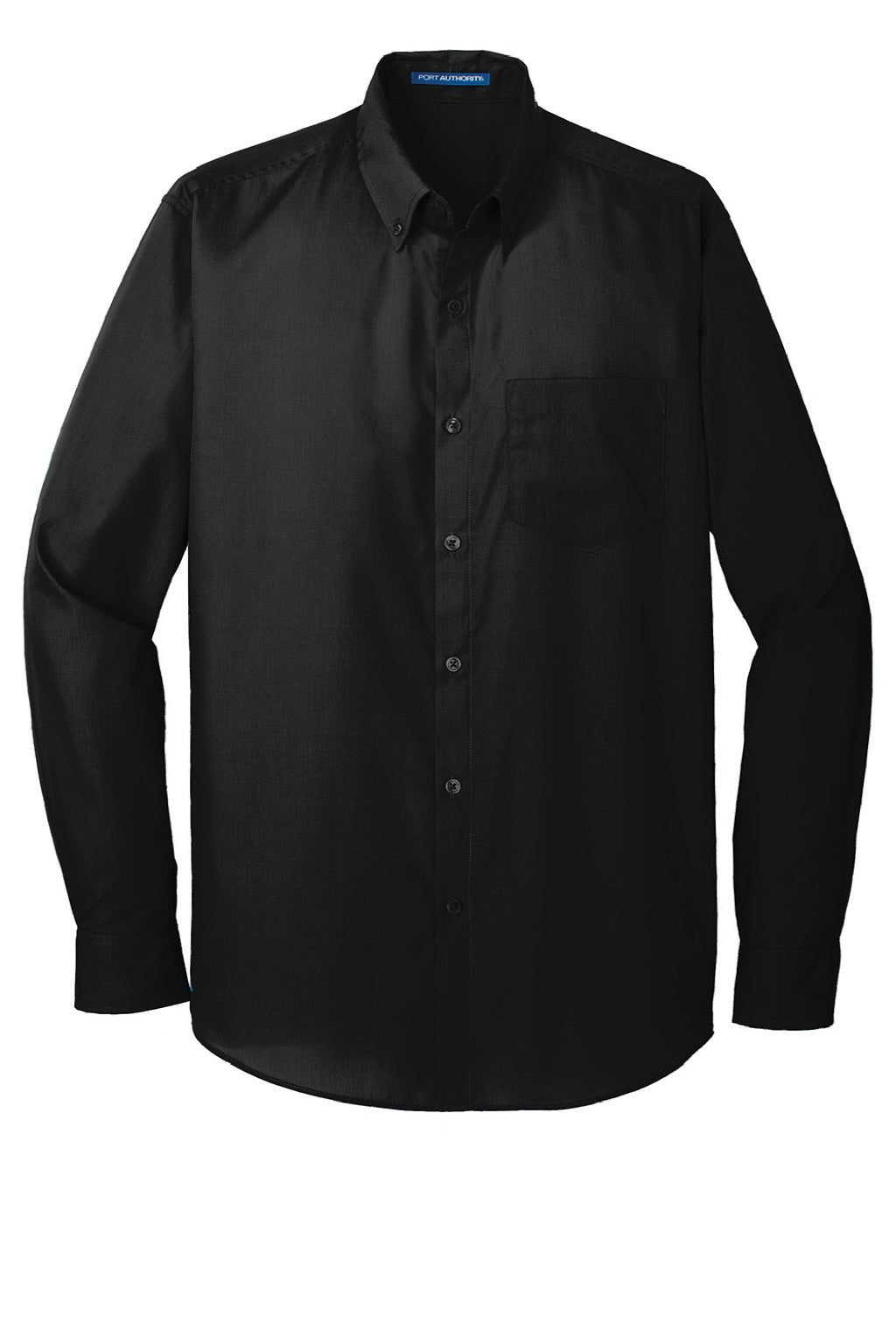 Mens Carefree Stain Resistant Long Sleeve Button Down Shirt w/ Pocket - Deep Black
