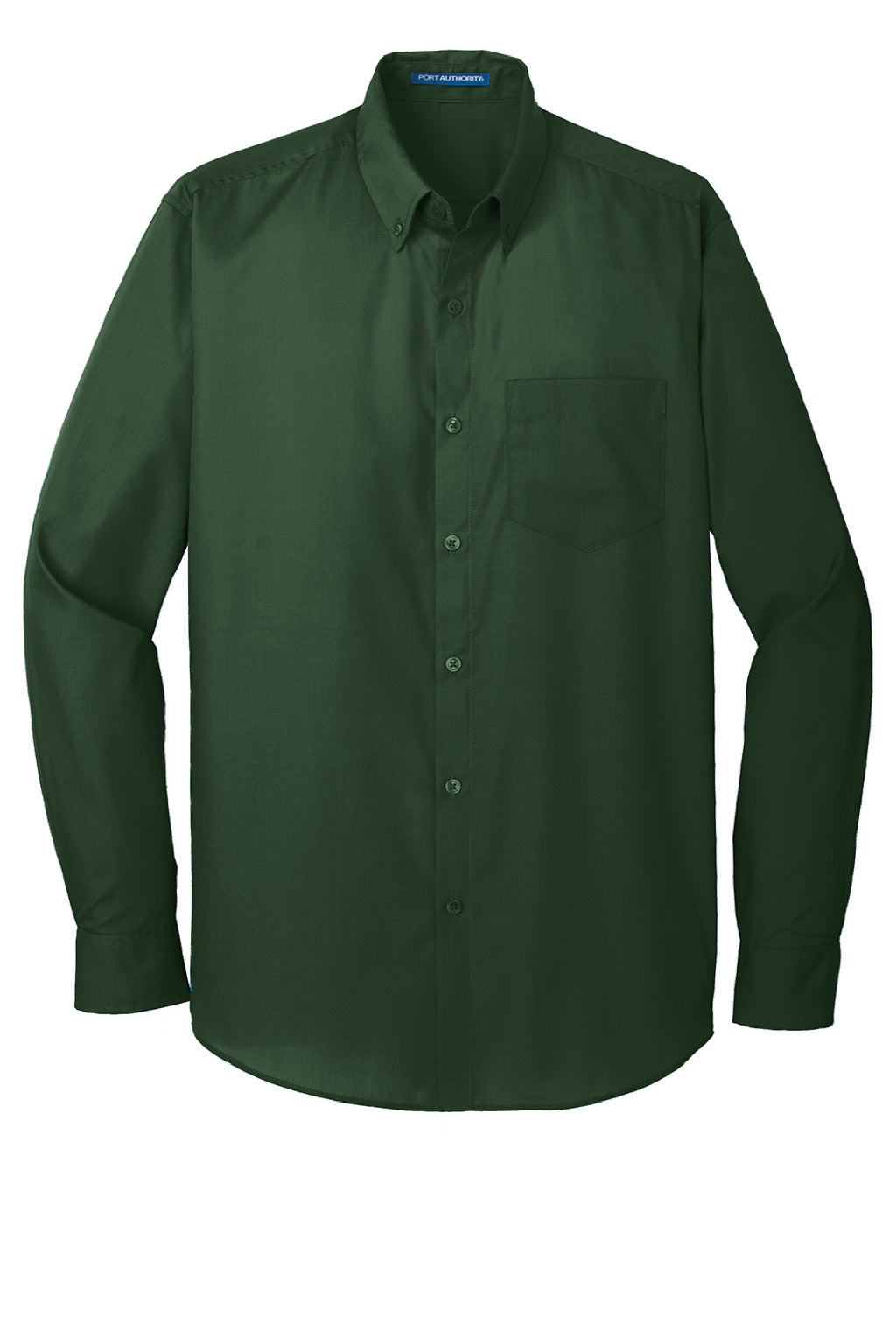Mens Carefree Stain Resistant Long Sleeve Button Down Shirt w/ Pocket - Deep Forest Green