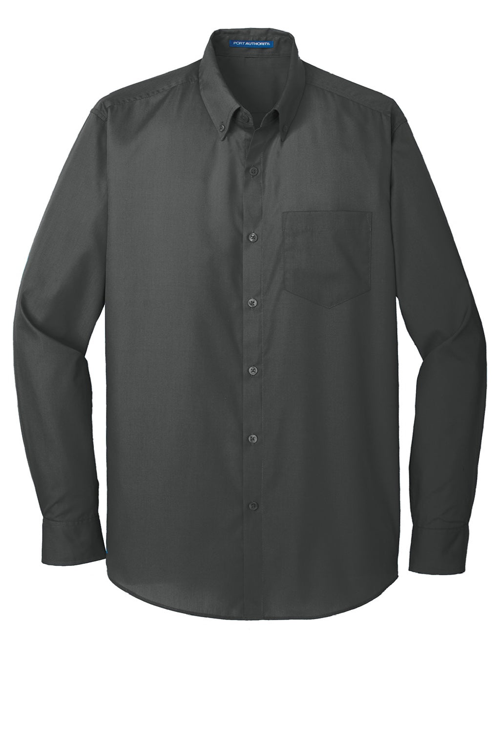 Mens Carefree Stain Resistant Long Sleeve Button Down Shirt w/ Pocket - Graphite Grey