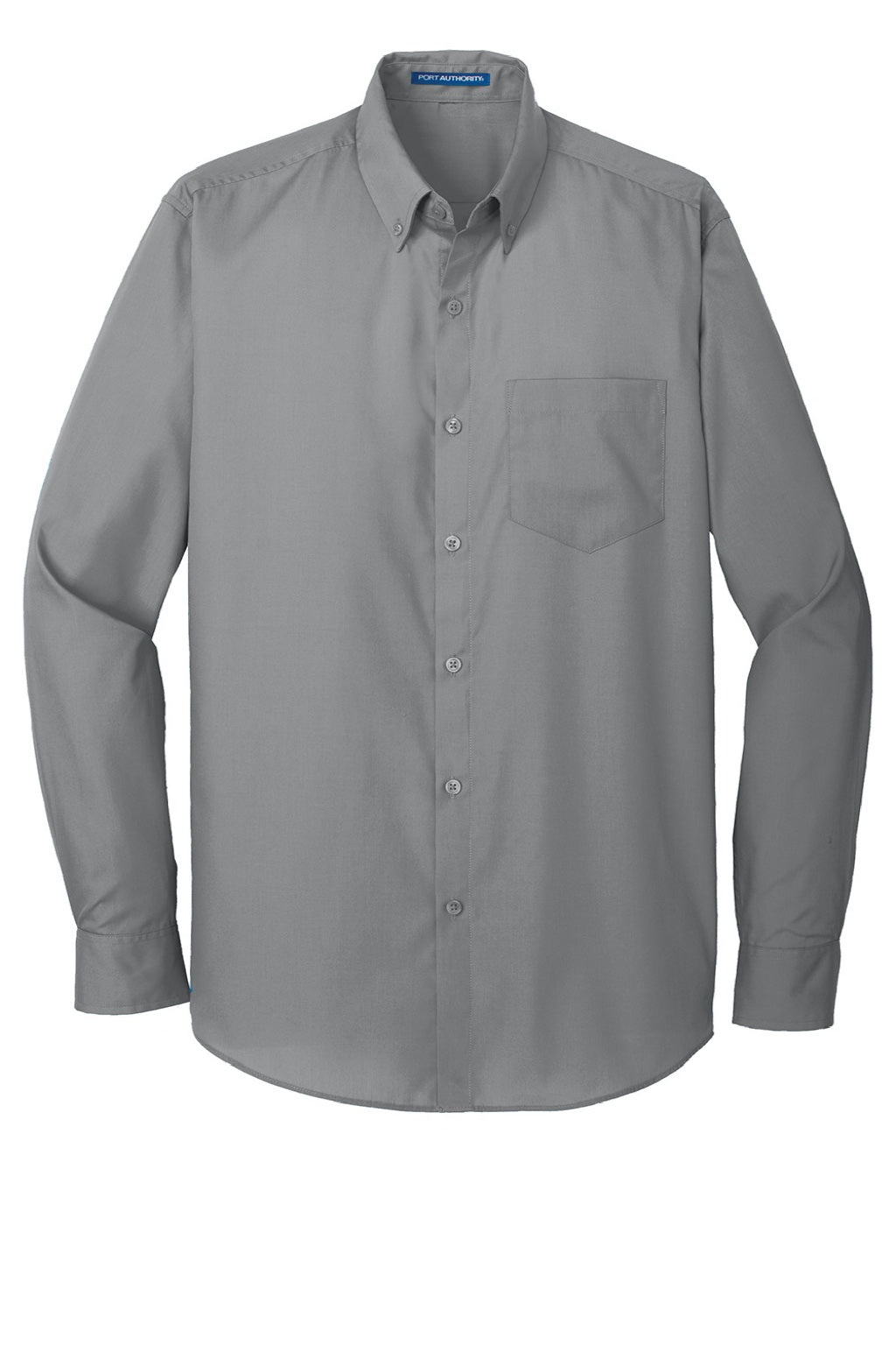 Mens Carefree Stain Resistant Long Sleeve Button Down Shirt w/ Pocket - Gusty Grey