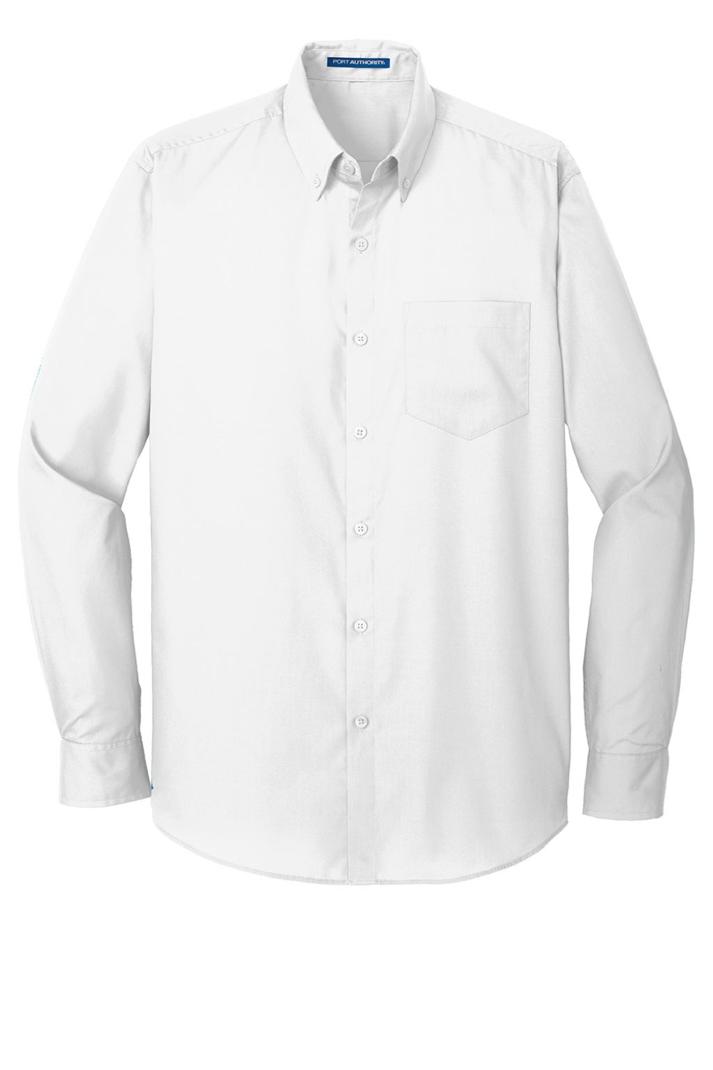 Mens Carefree Stain Resistant Long Sleeve Button Down Shirt w/ Pocket - White