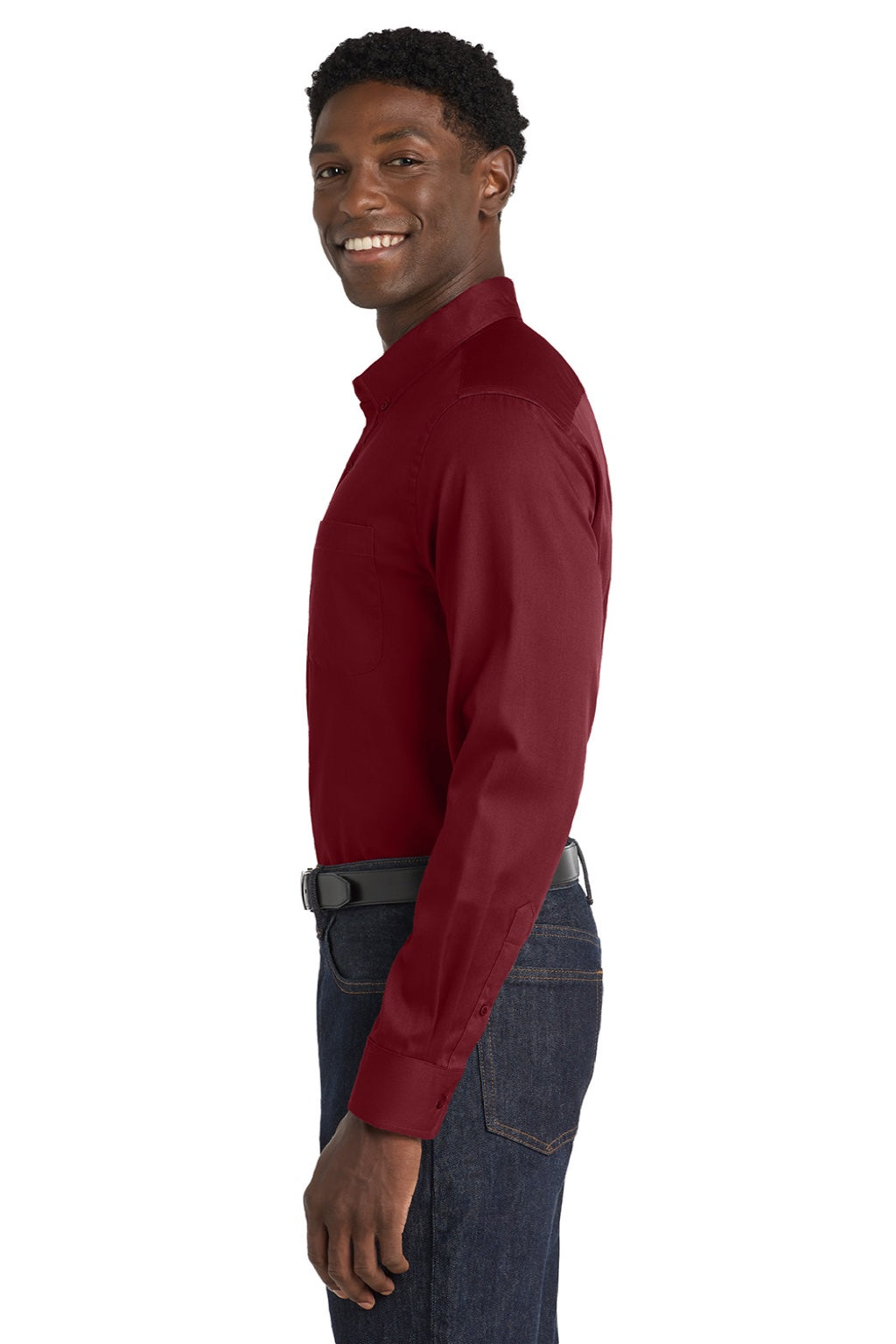 Mens SuperPro Wrinkle Resistant React Long Sleeve Button Down Shirt w/ Pocket - Burgundy