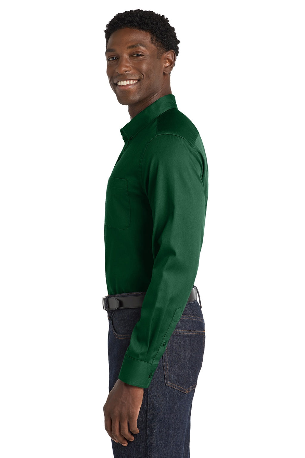 Mens SuperPro Wrinkle Resistant React Long Sleeve Button Down Shirt w/ Pocket - Dark Green