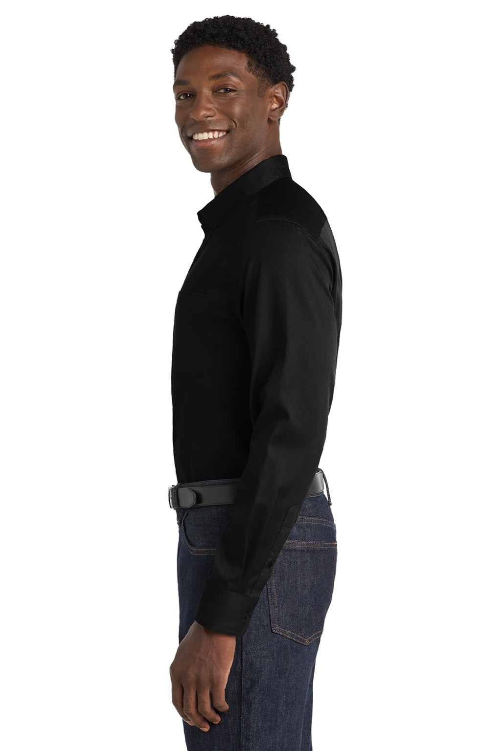 Mens SuperPro Wrinkle Resistant React Long Sleeve Button Down Shirt w/ Pocket - Deep Black