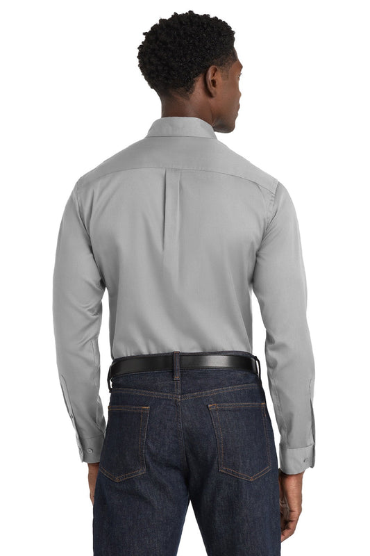 Mens SuperPro Wrinkle Resistant React Long Sleeve Button Down Shirt w/ Pocket - Gusty Grey