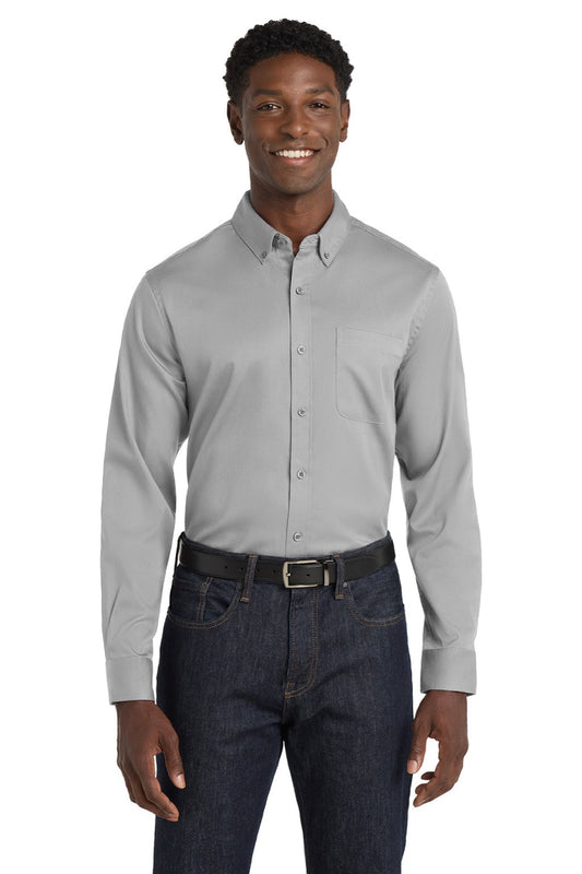 Mens SuperPro Wrinkle Resistant React Long Sleeve Button Down Shirt w/ Pocket - Gusty Grey