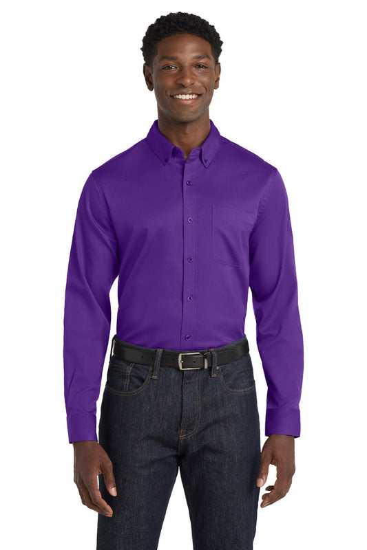 Mens SuperPro Wrinkle Resistant React Long Sleeve Button Down Shirt w/ Pocket - Purple