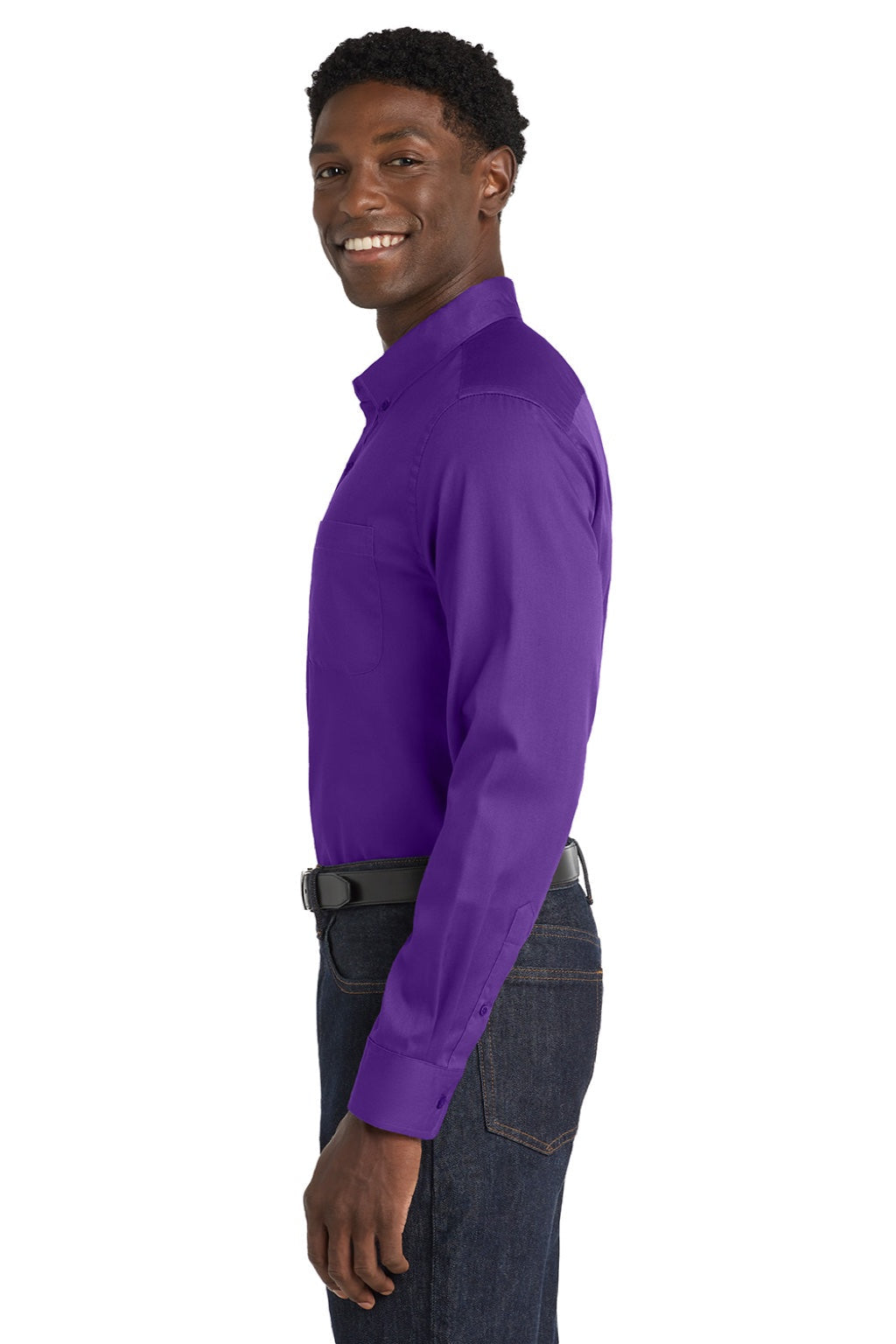 Mens SuperPro Wrinkle Resistant React Long Sleeve Button Down Shirt w/ Pocket - Purple