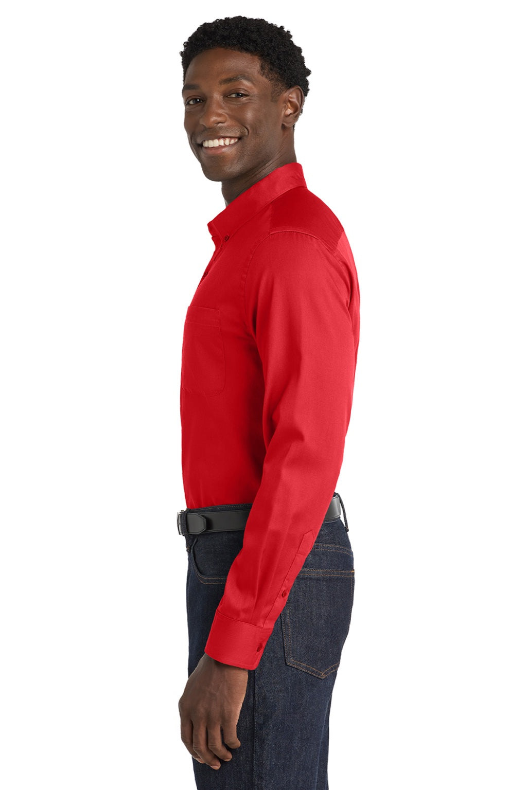 Mens SuperPro Wrinkle Resistant React Long Sleeve Button Down Shirt w/ Pocket - Rich Red