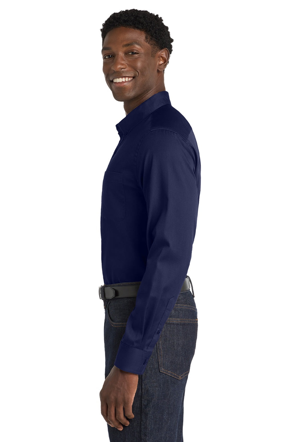 Mens SuperPro Wrinkle Resistant React Long Sleeve Button Down Shirt w/ Pocket - True Navy Blue