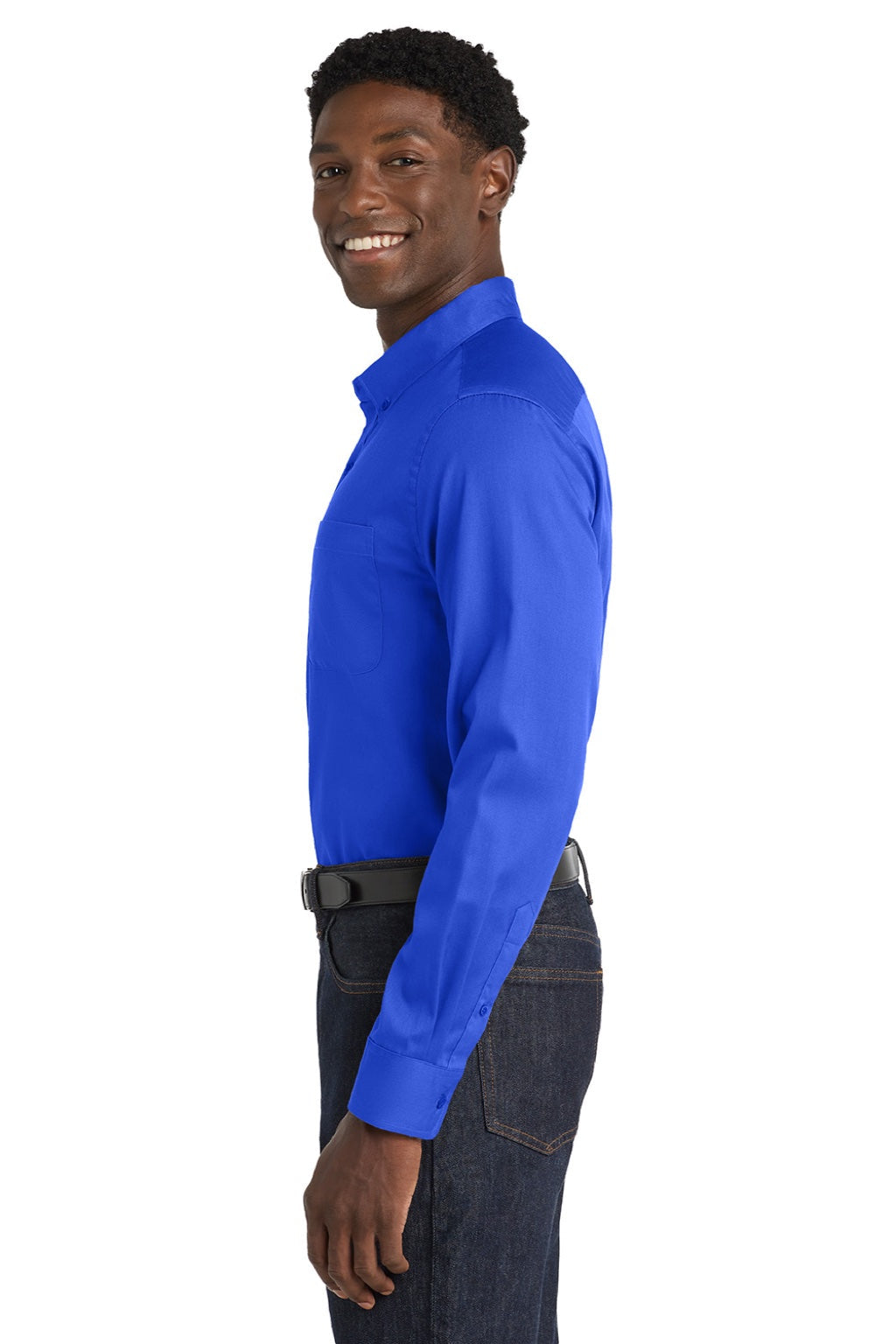 Mens SuperPro Wrinkle Resistant React Long Sleeve Button Down Shirt w/ Pocket - True Royal Blue
