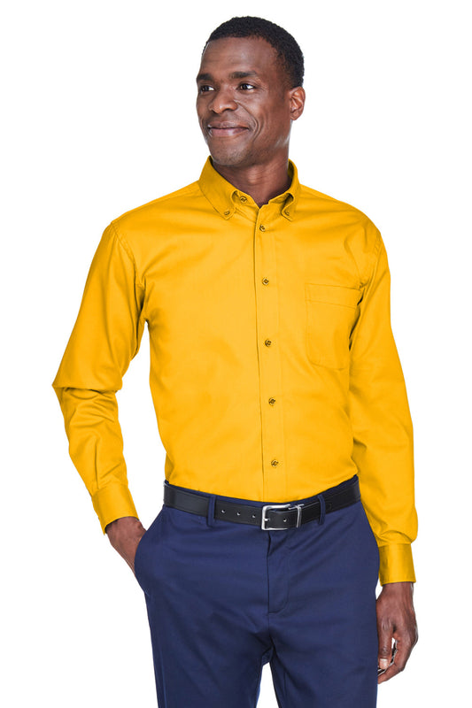 Mens Wrinkle Resistant Long Sleeve Button Down Shirt w/ Pocket - Sunray Yellow