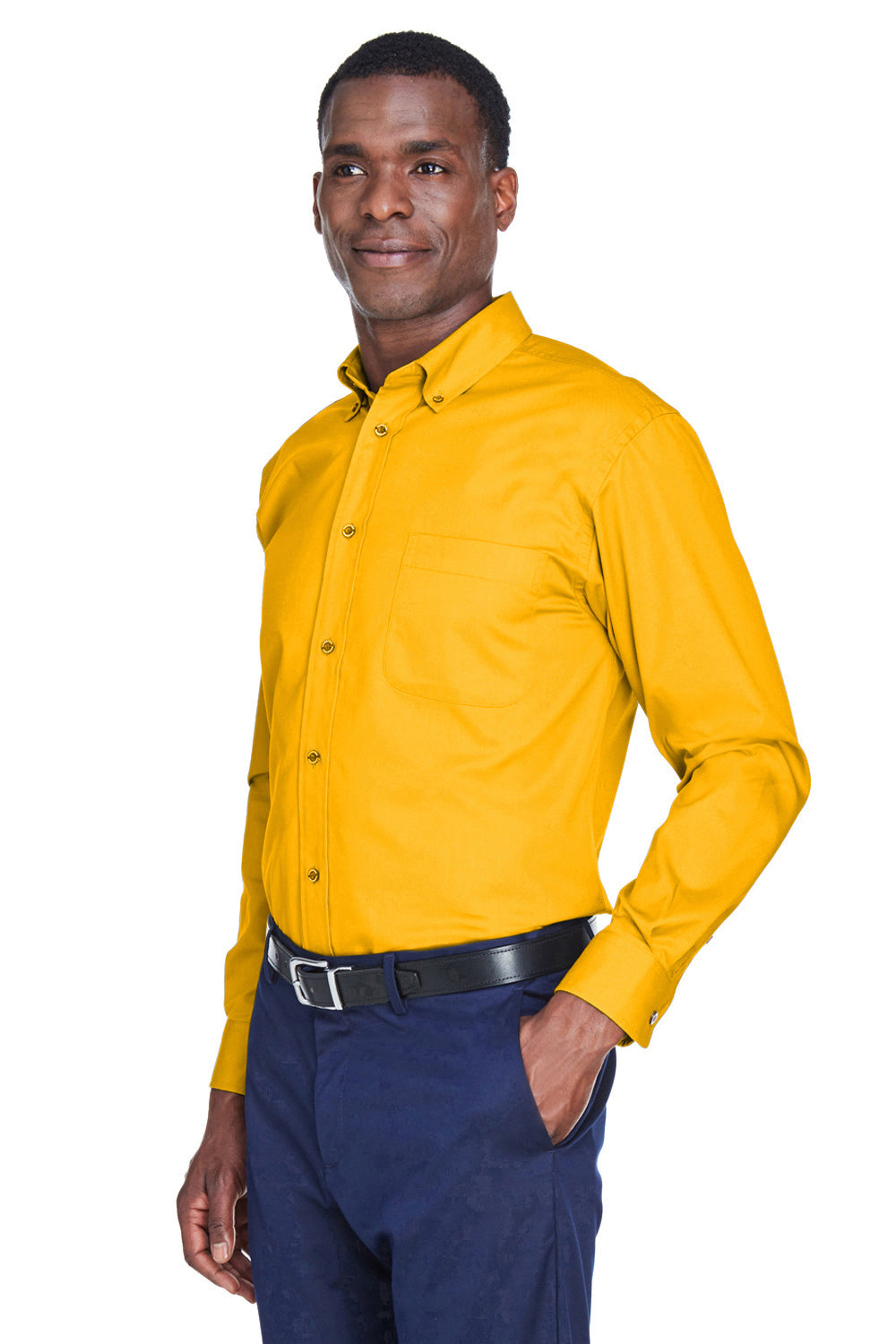 Mens Wrinkle Resistant Long Sleeve Button Down Shirt w/ Pocket - Sunray Yellow