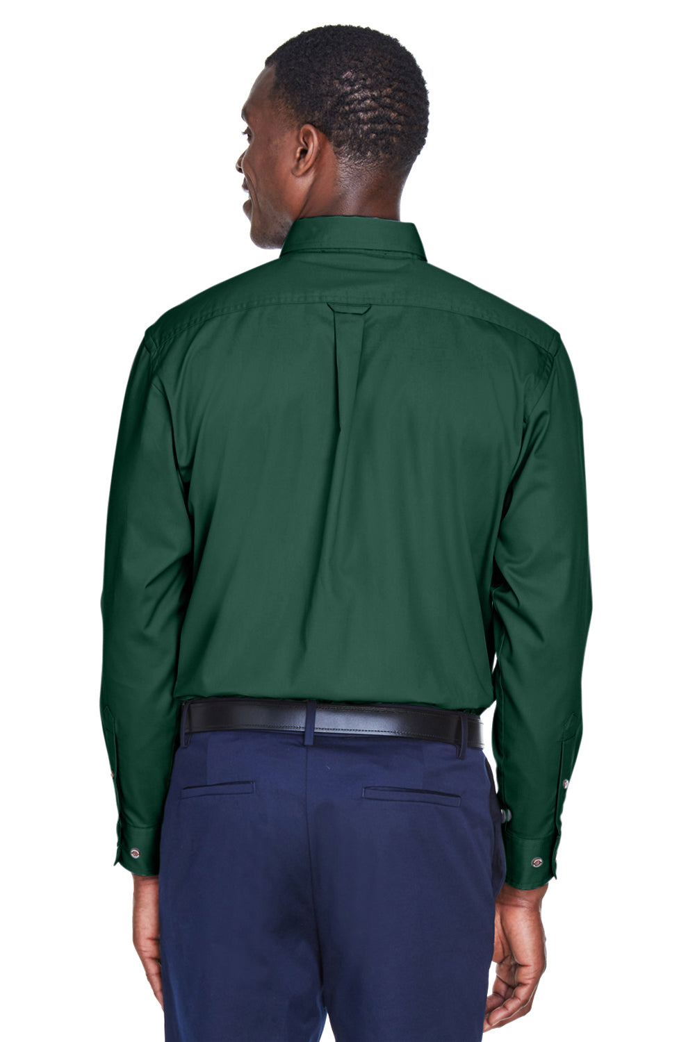 Mens Wrinkle Resistant Long Sleeve Button Down Shirt w/ Pocket - Hunter Green