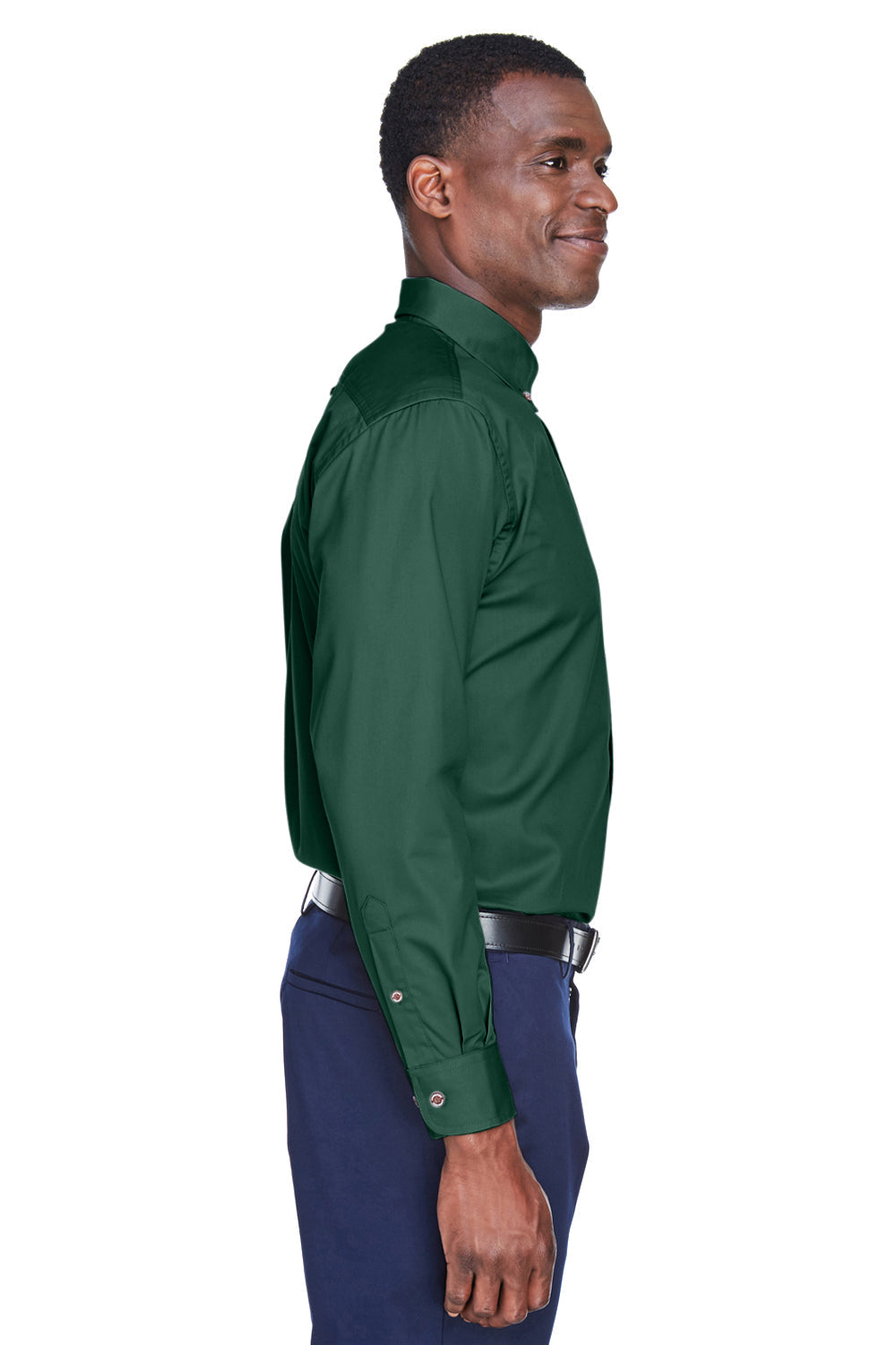 Mens Wrinkle Resistant Long Sleeve Button Down Shirt w/ Pocket - Hunter Green