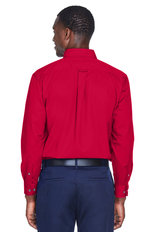 Mens Wrinkle Resistant Long Sleeve Button Down Shirt w/ Pocket - Red
