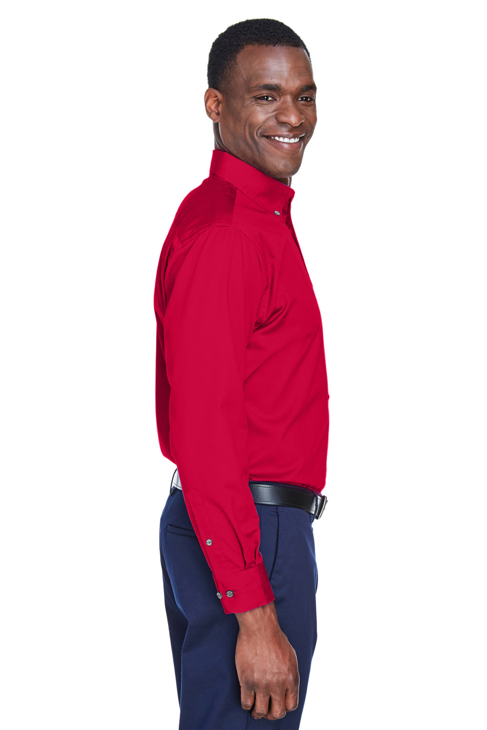 Mens Wrinkle Resistant Long Sleeve Button Down Shirt w/ Pocket - Red