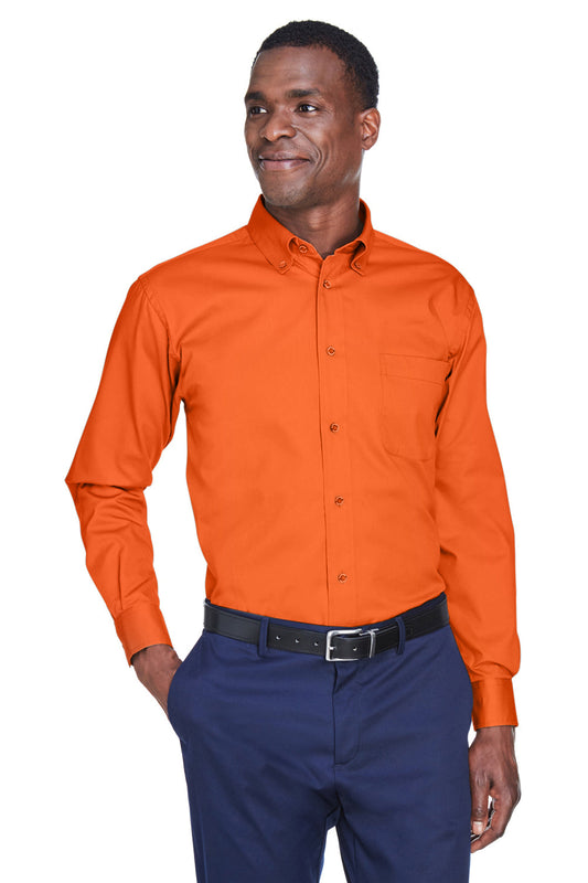 Mens Wrinkle Resistant Long Sleeve Button Down Shirt w/ Pocket - Team Orange - Closeout
