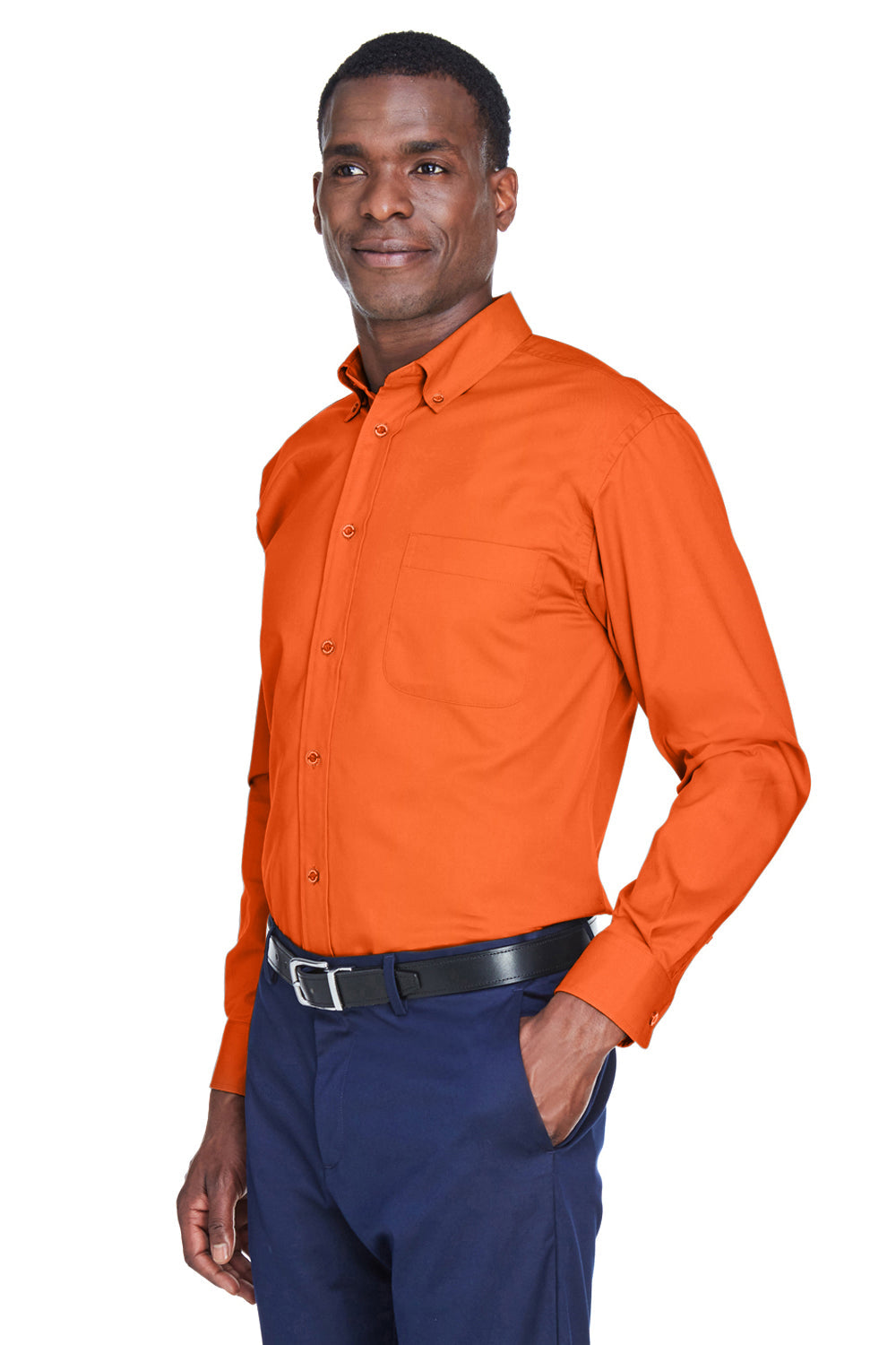 Mens Wrinkle Resistant Long Sleeve Button Down Shirt w/ Pocket - Team Orange - Closeout