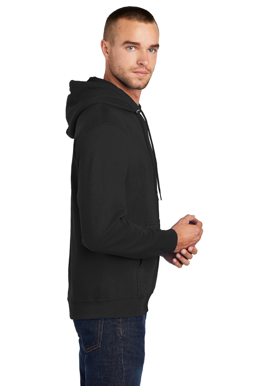 Mens Core Pill Resistant Fleece Hooded Sweatshirt Hoodie w/ Pouch Pocket - Jet Black