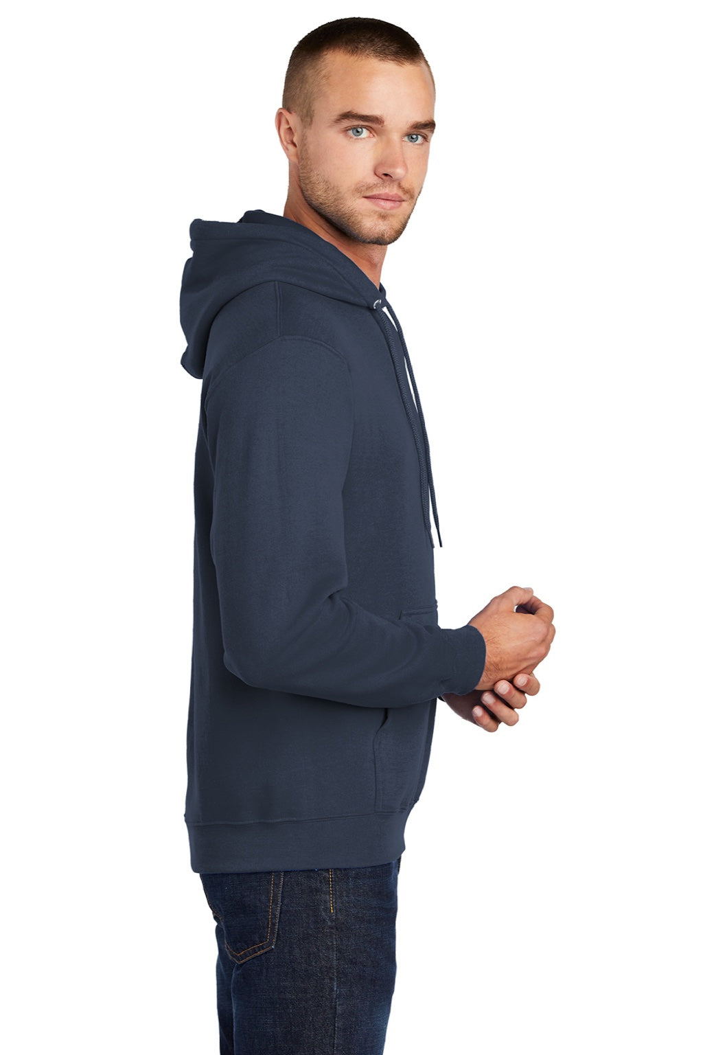 Mens Core Pill Resistant Fleece Hooded Sweatshirt Hoodie w/ Pouch Pocket - Navy Blue