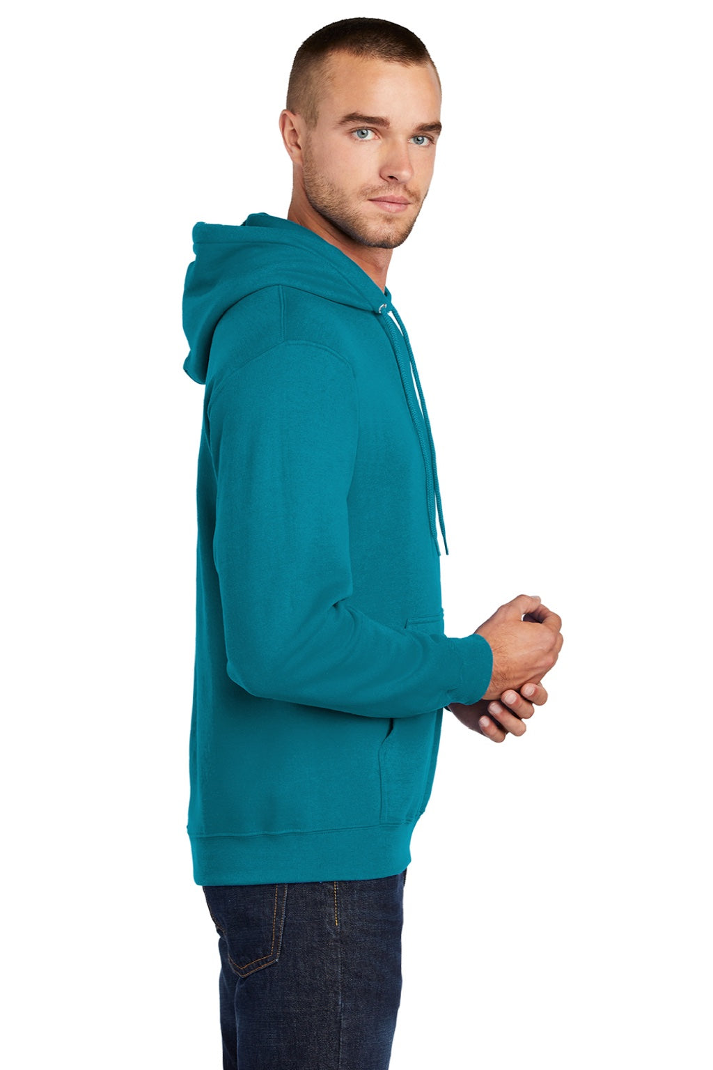 Mens Core Pill Resistant Fleece Hooded Sweatshirt Hoodie w/ Pouch Pocket - Teal Green