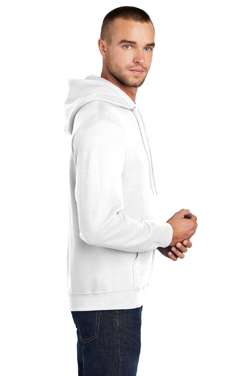 Mens Core Pill Resistant Fleece Hooded Sweatshirt Hoodie w/ Pouch Pocket - White