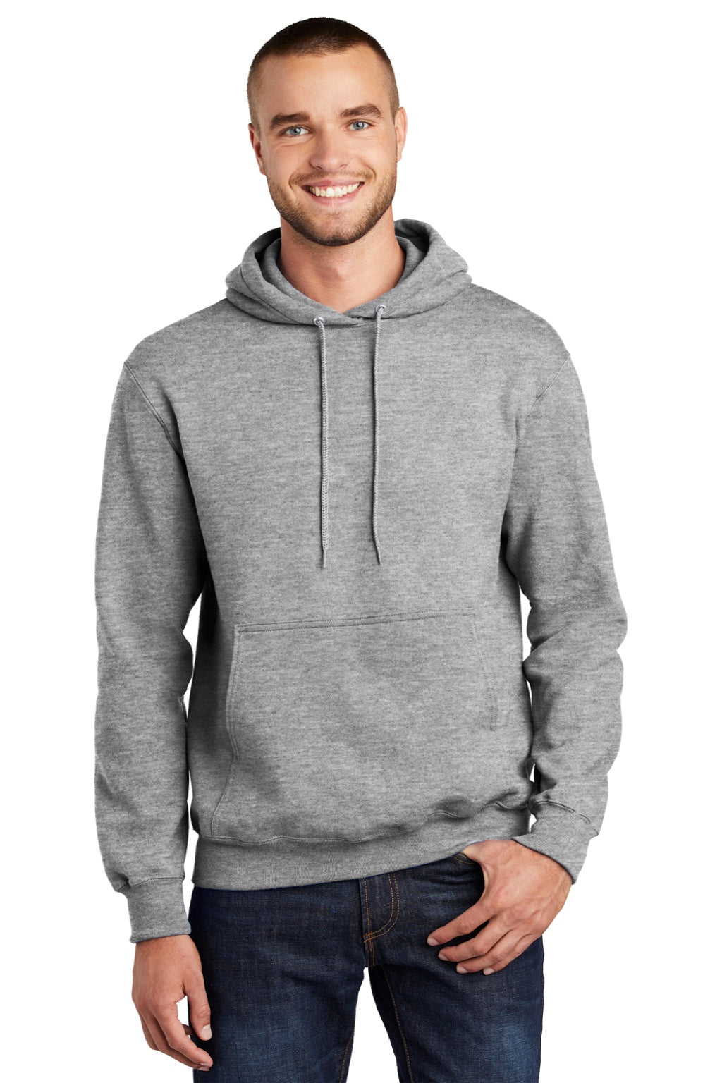 Mens Essential Pill Resistant Fleece Hooded Sweatshirt Hoodie w/ Pouch Pocket - Heather Grey