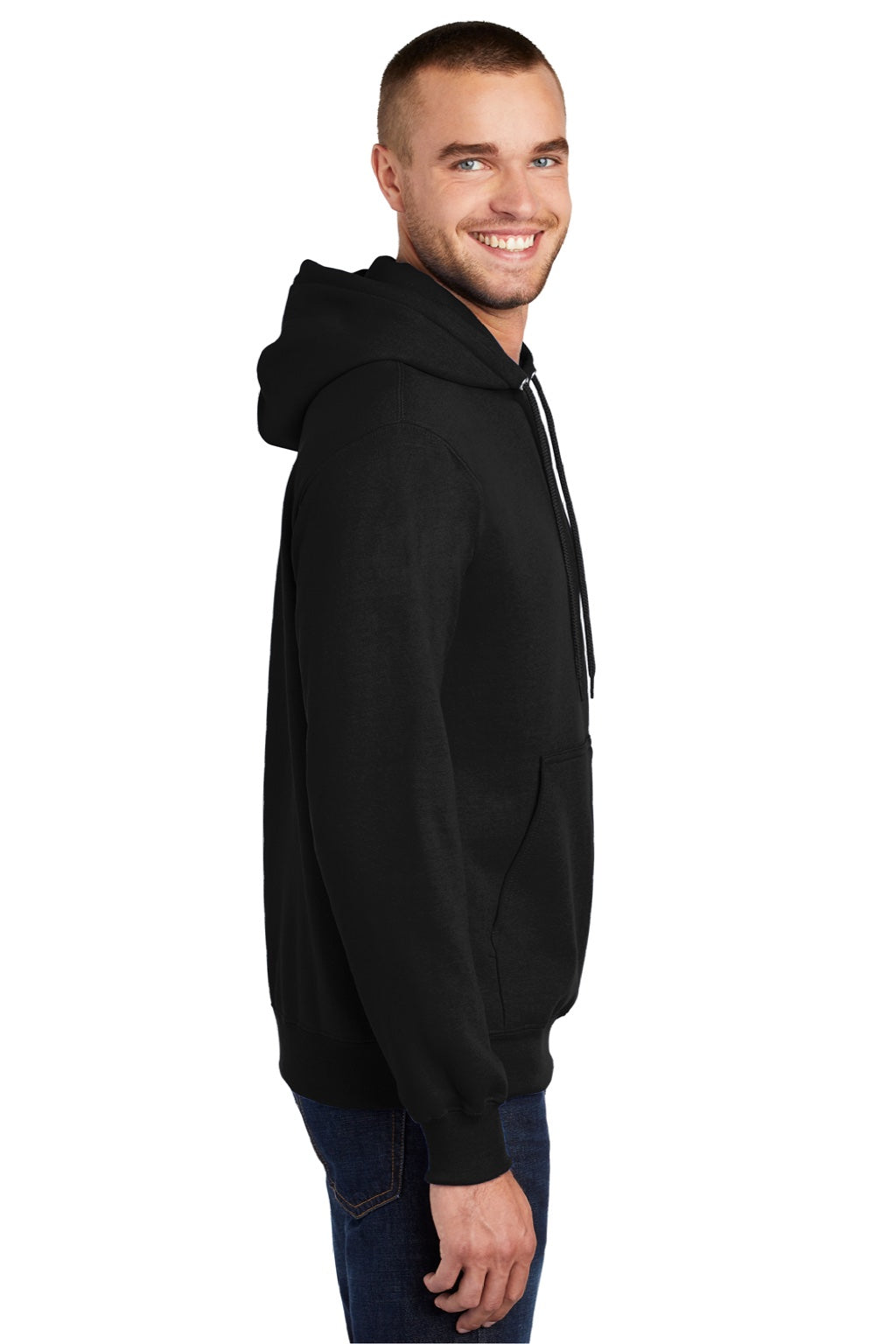 Mens Essential Pill Resistant Fleece Hooded Sweatshirt Hoodie w/ Pouch Pocket - Jet Black